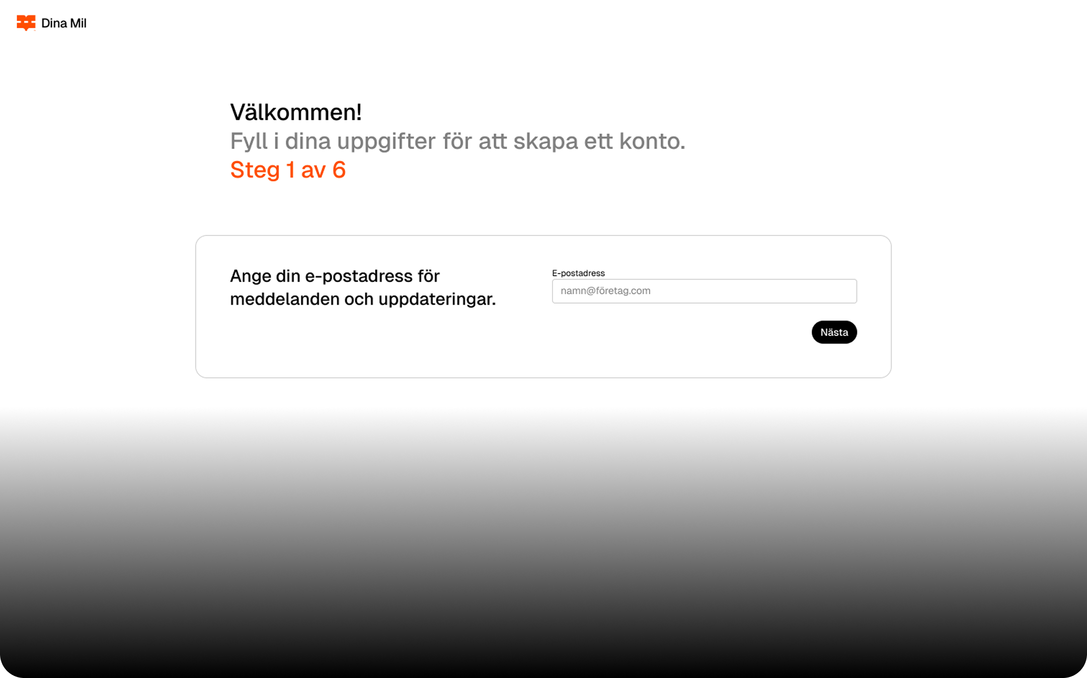 Bild på första steget i registreringen för att vis hur man fyller i sina uppgifter för att kunna skapa ett konto.