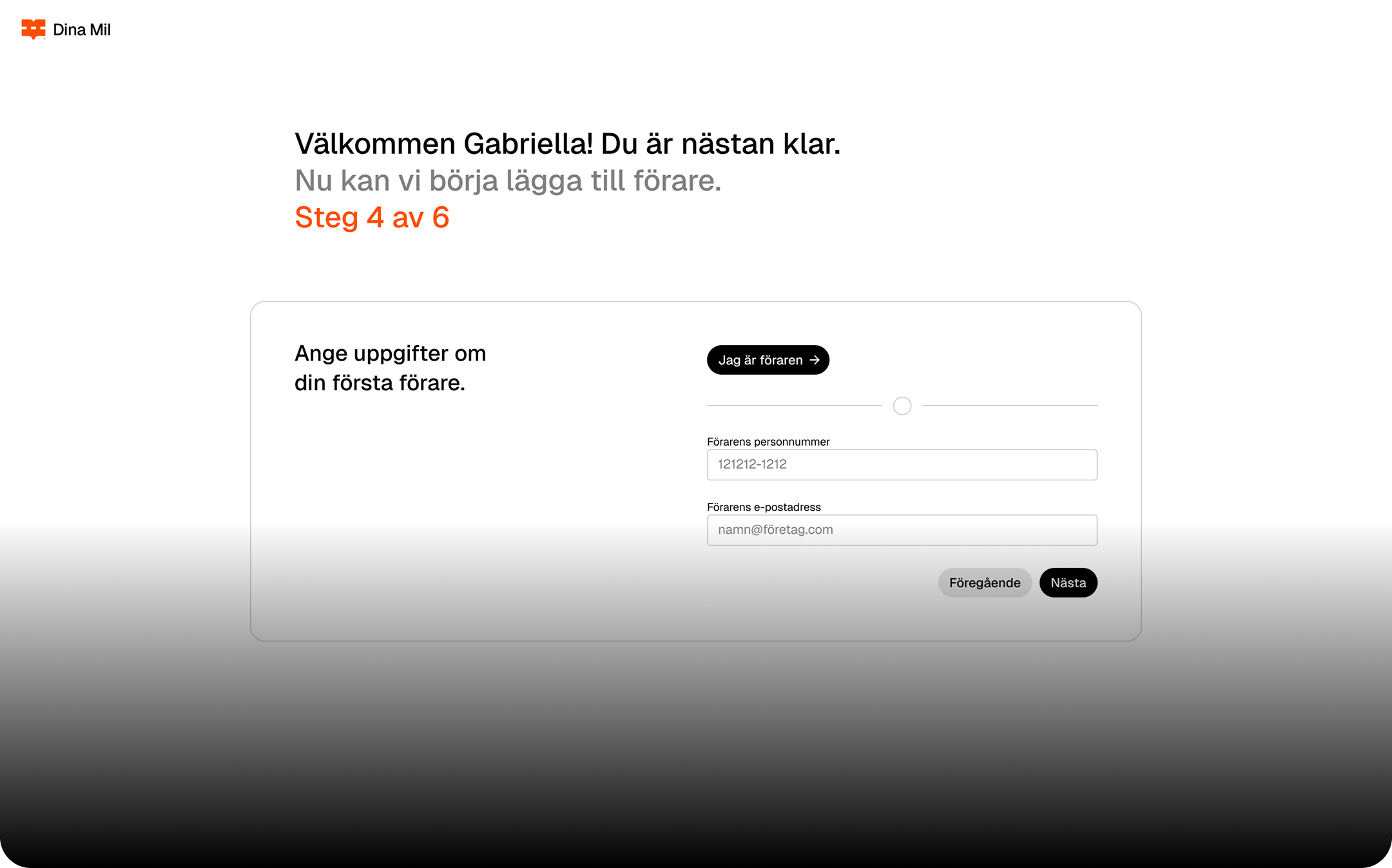 Bild på steg 4 av registrering av konto med syfte att visa på hur man lägger till nya förare vid skapandet av konto.